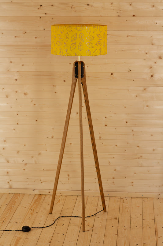 Oak Tripod Floor Lamp - B107 ~ Batik Leaf Yellow