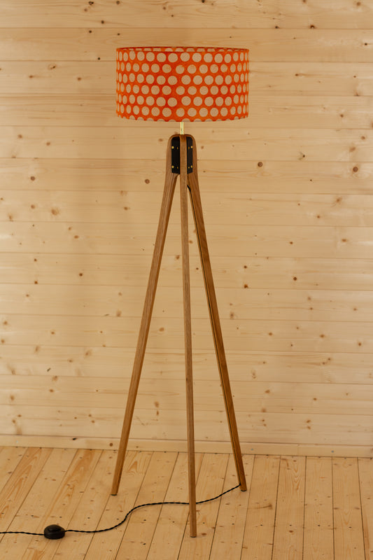 Oak Tripod Floor Lamp - B110 ~ Batik Dots on Orange