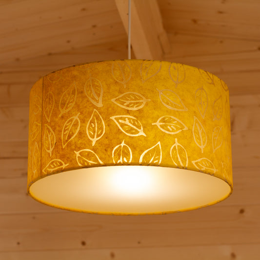Drum Lamp Shade - B107 ~ Batik Leaf Yellow, 40cm(d) x 20cm(h)