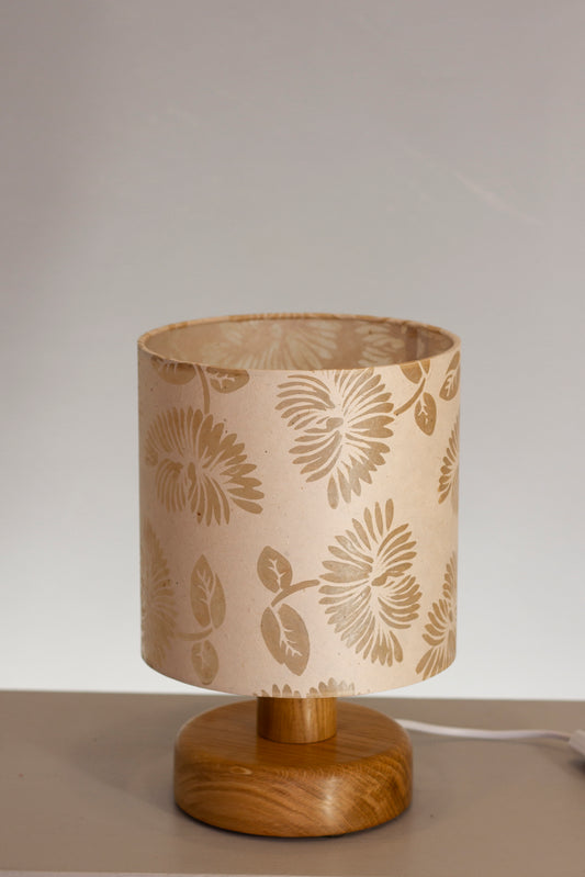 Round Oak Table Lamp with 20cm x 20cm Lamp Shade in P09 ~ Batik Peony