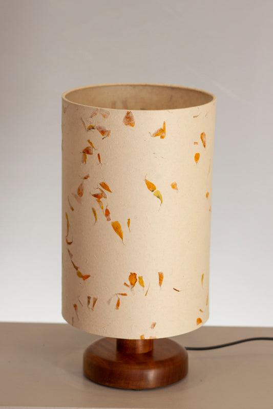 Round Sapele Table Lamp with 20cm x 30cm Lamp Shade in P32 ~ Marigold Petals