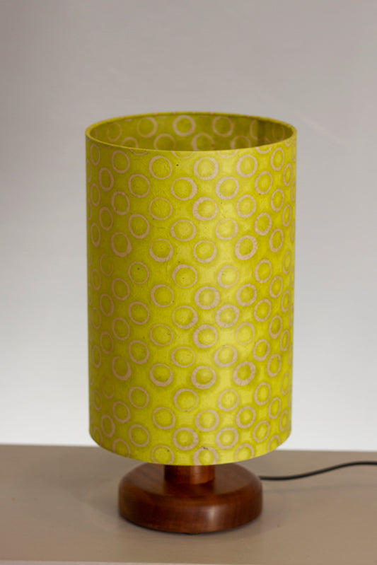 Round Sapele Table Lamp with 20cm x 30cm Lamp Shade in P02 ~ Batik Lime Circles