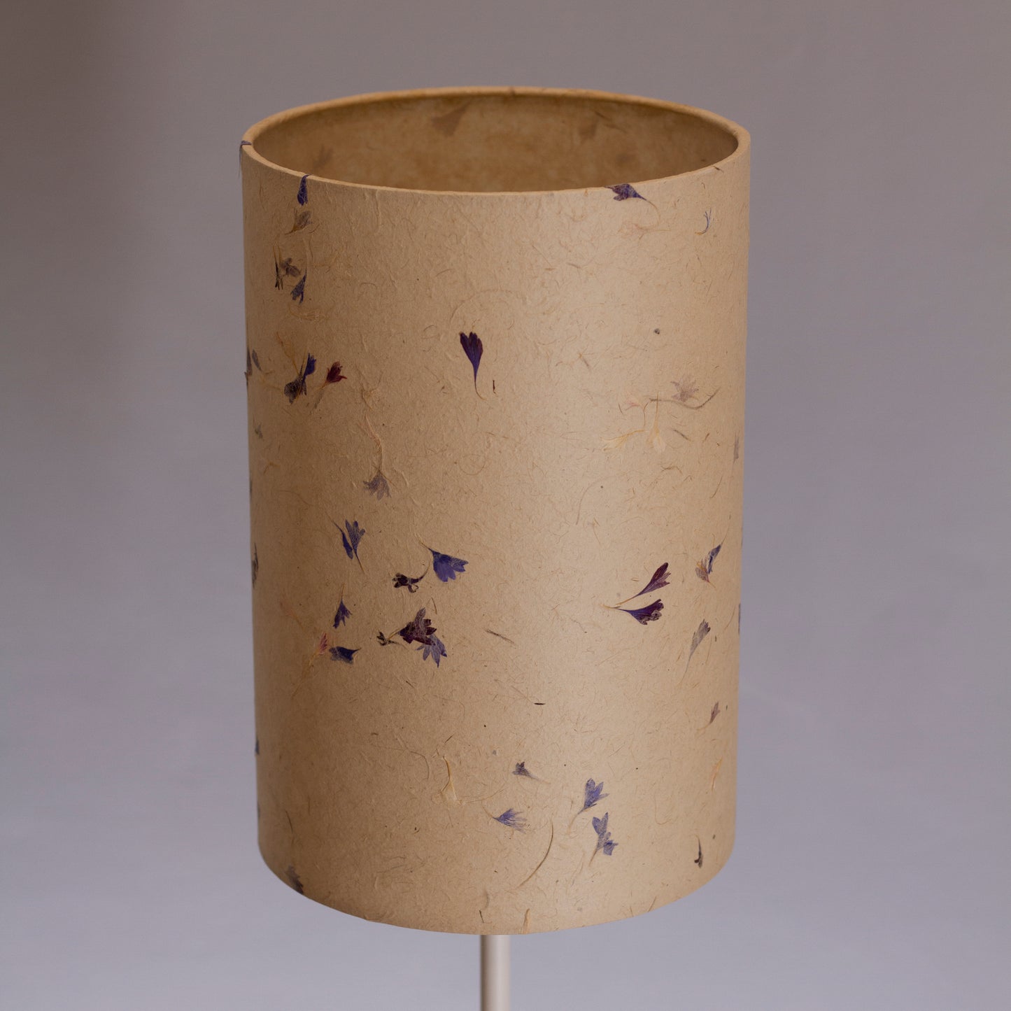 Drum Lamp Shade - P34 - Cornflower Petals on Natural Lokta, 20cm(d) x 30cm(h)