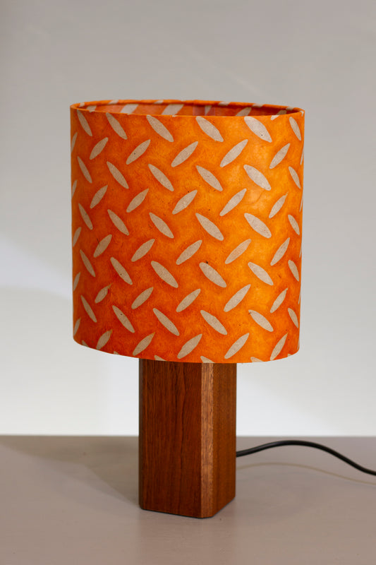 Square Sapele Table Lamp with Oval Lamp Shade P91 - Batik Tread Plate Orange