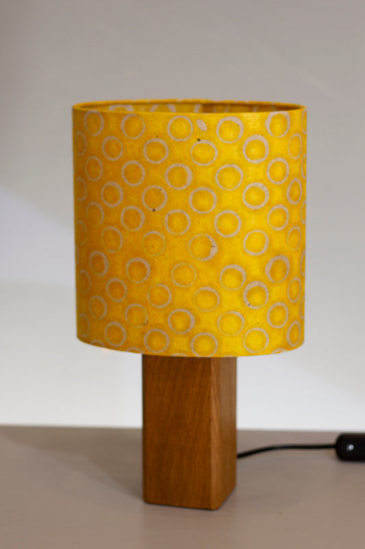 Square Oak Table Lamp with Oval Lamp Shade P71 ~ Batik Yellow Circles