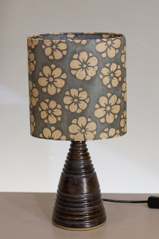 Stoneware Table Lamp Base - Dark Glaze - P77 Batik Starflower on Grey