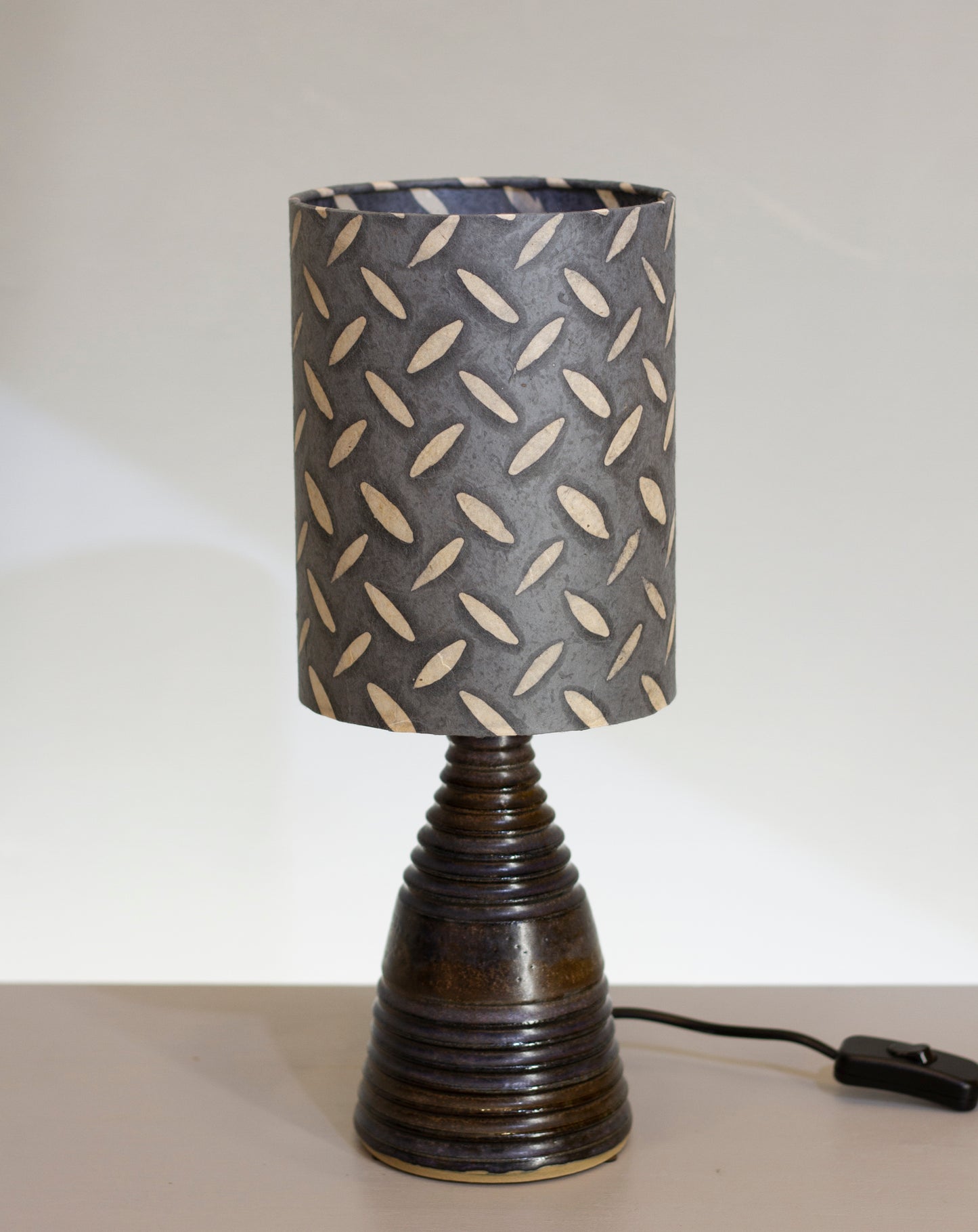 Stoneware Table Lamp Base - Dark Glaze - P88 Batik Tread Plate on Grey