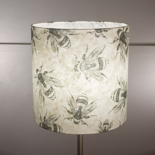 Drum Lamp Shade - P42 - Bees Screen Print on Natural Lokta, 30cm(d) x 30cm(h)
