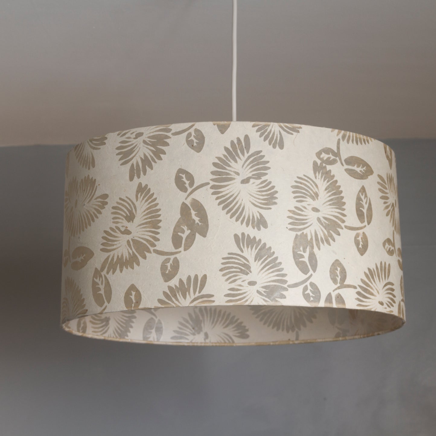 Drum Lamp Shade - P09 - Batik Peony on Natural, 60cm(d) x 30cm(h)