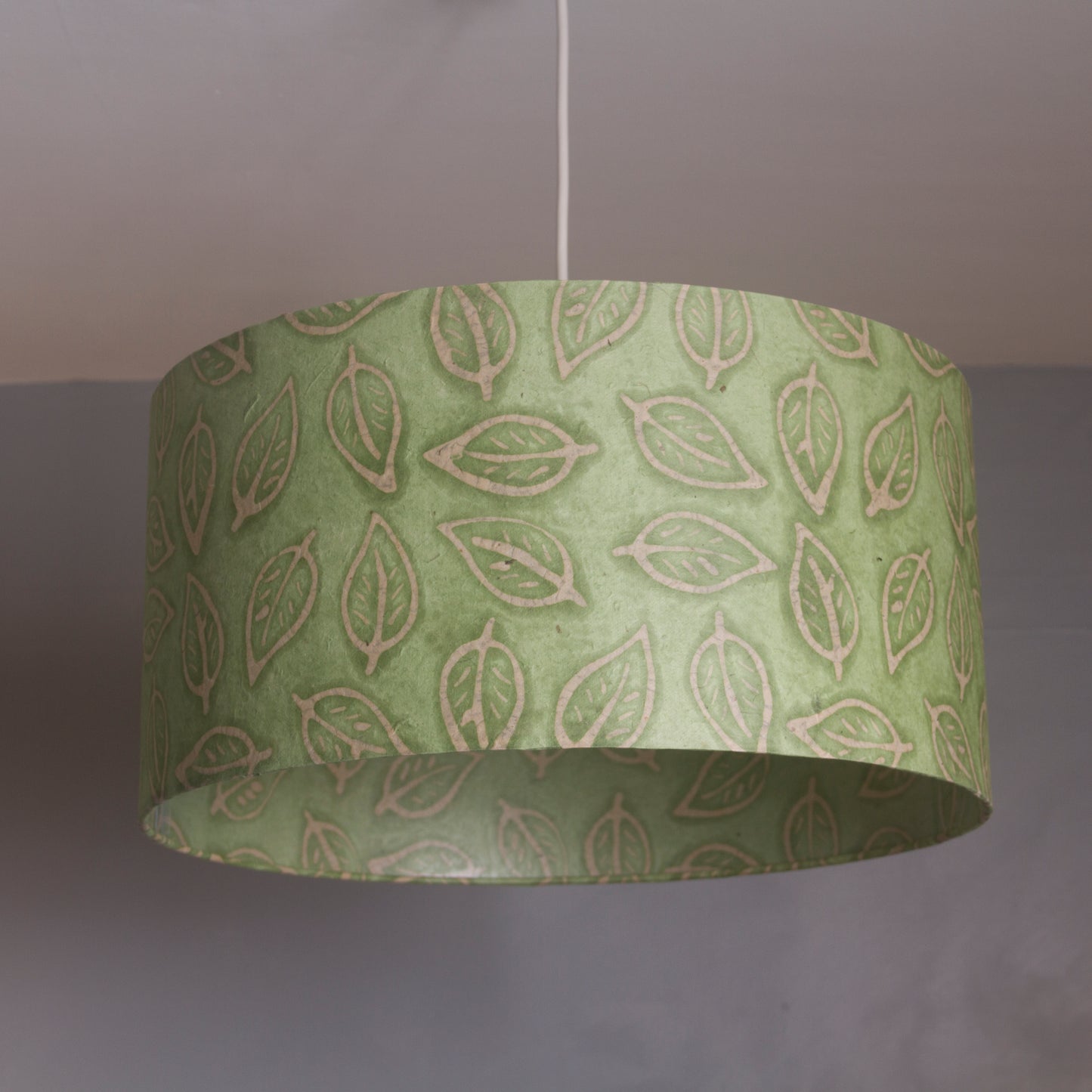 Drum Lamp Shade - P29 - Batik Leaf on Green, 60cm(d) x 30cm(h)