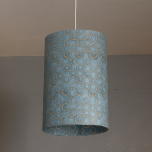 Oval Lamp Shade - P72 - Batik Blue Circles, 20cm(w) x 30cm(h) x 13cm(d)