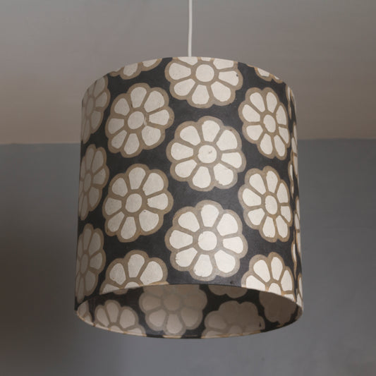 Drum Lamp Shade - P24 -Batik Big Flower on Black, 30cm(d) x 30cm(h)