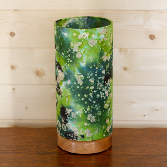 Flat Sapele Table Lamp with 15cm x 30cm Lampshade in B114 ~ Batik Canopy Greens