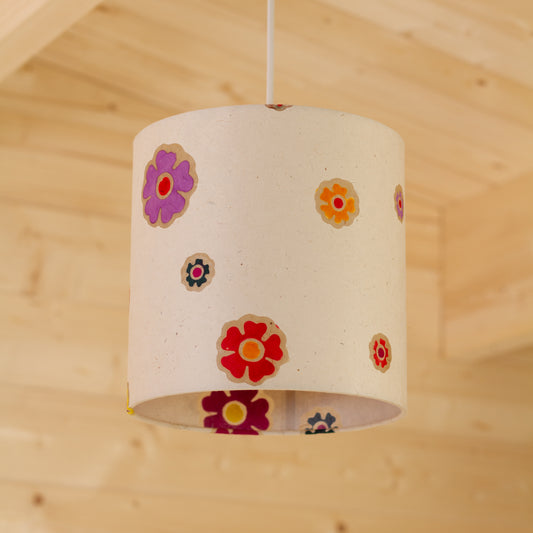 Drum Lamp Shade - P35 - Batik Multi Flower on Natural, 20cm(d) x 20cm(h)