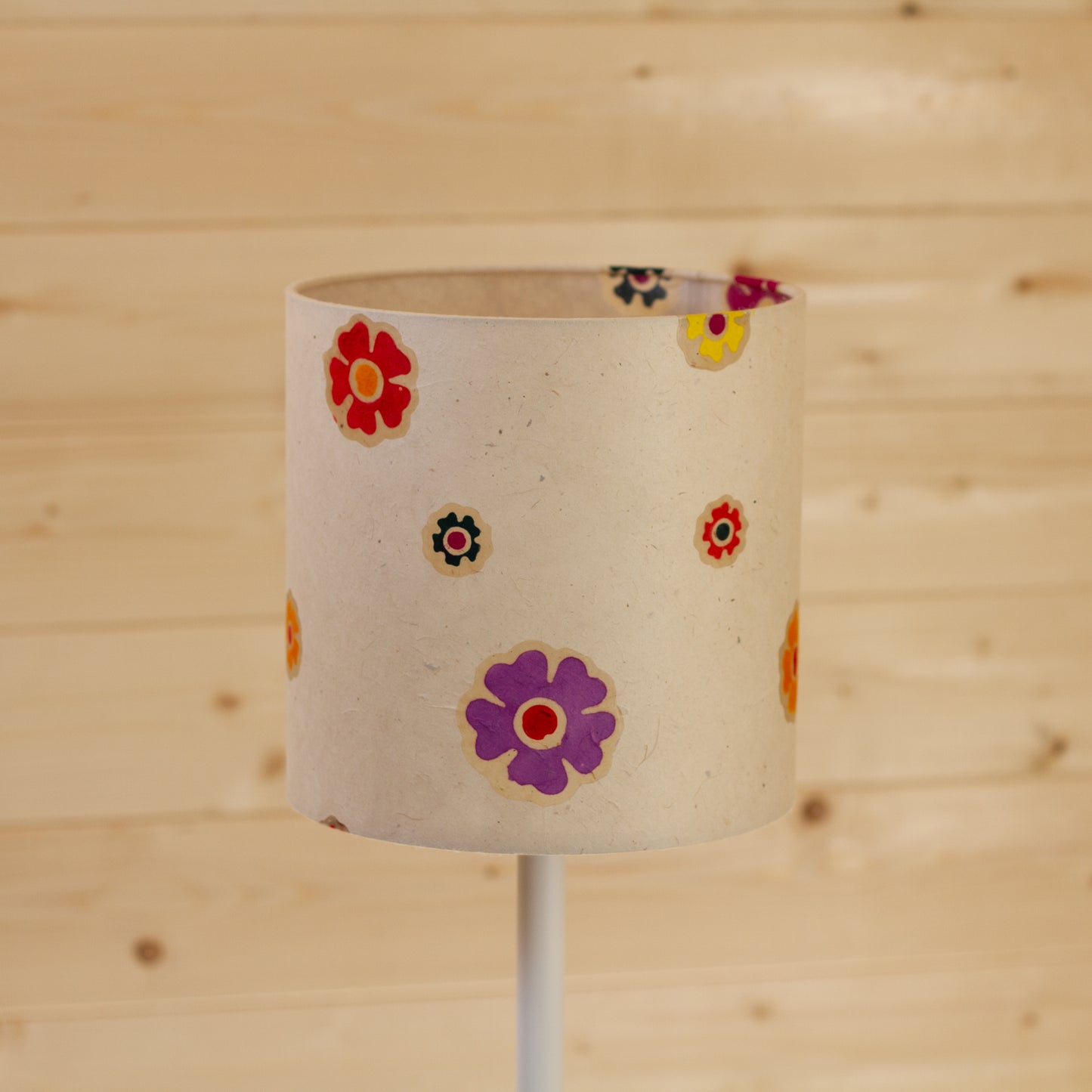 Drum Lamp Shade - P35 - Batik Multi Flower on Natural, 20cm(d) x 20cm(h)