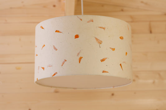 Drum Lamp Shade - P32 - Marigold Petals on Natural Lokta, 35cm(d) x 20cm(h)