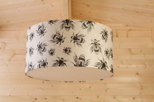 Drum Lamp Shade - P42 - Bees Screen Print on Natural Lokta, 60cm(d) x 30cm(h)