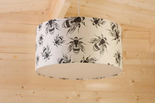 Drum Lamp Shade - P42 - Bees Screen Print on Natural Lokta, 50cm(d) x 25cm(h)
