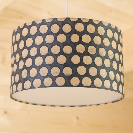 Drum Lamp Shade - P78 - Batik Dots on Grey, 35cm(d) x 20cm(h)