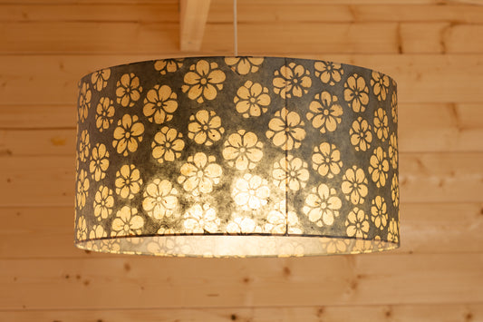 Drum Lamp Shade - P77 - Batik Star Flower Grey, 50cm(d) x 25cm(h)
