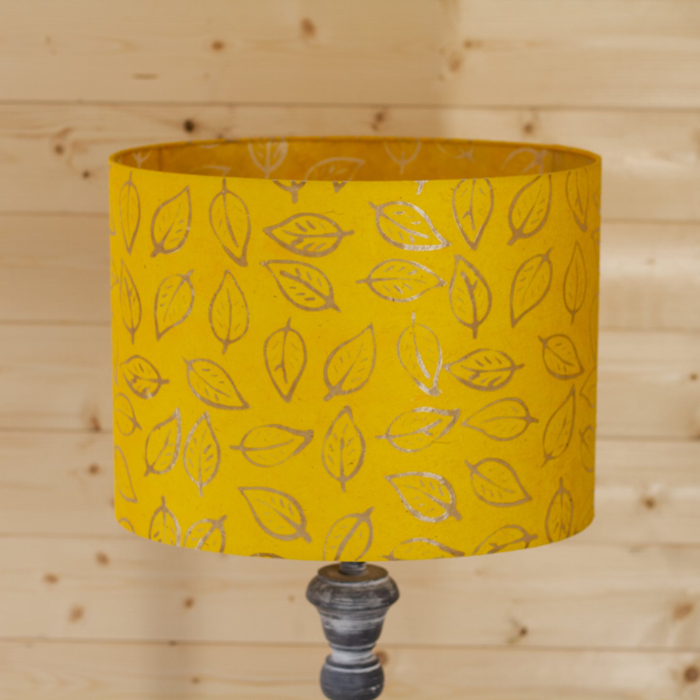 Oval Lamp Shade - B107 ~ Batik Leaf Yellow, 40cm(w) x 30cm(h) x 30cm(d)