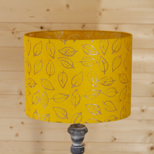 Oval Lamp Shade - B107 ~ Batik Leaf Yellow, 40cm(w) x 30cm(h) x 30cm(d)