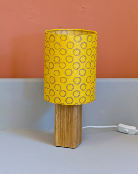 Square Oak Table Lamp with 15x20cm Drum Lamp Shade P71