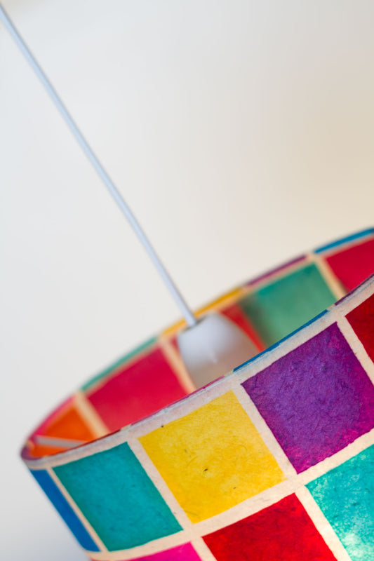 Oval Lamp Shade - P01 - Batik Multi Square, 20cm(w) x 30cm(h) x 13cm(d) - Imbue Lighting