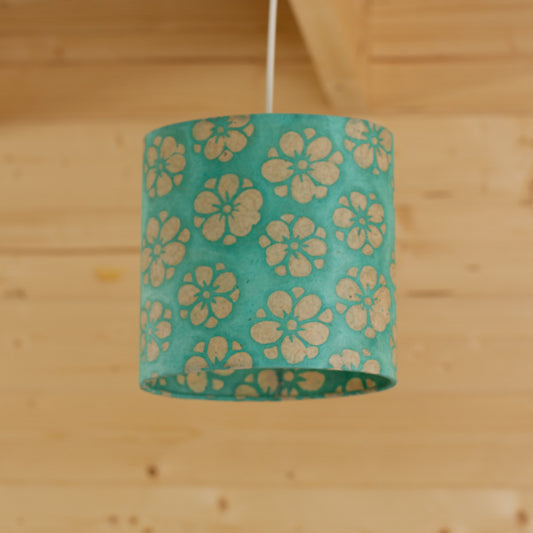 Oval Lamp Shade - P80 ~ Batik Star Flower Sea Foam, 20cm(w) x 20cm(h) x 13cm(d)