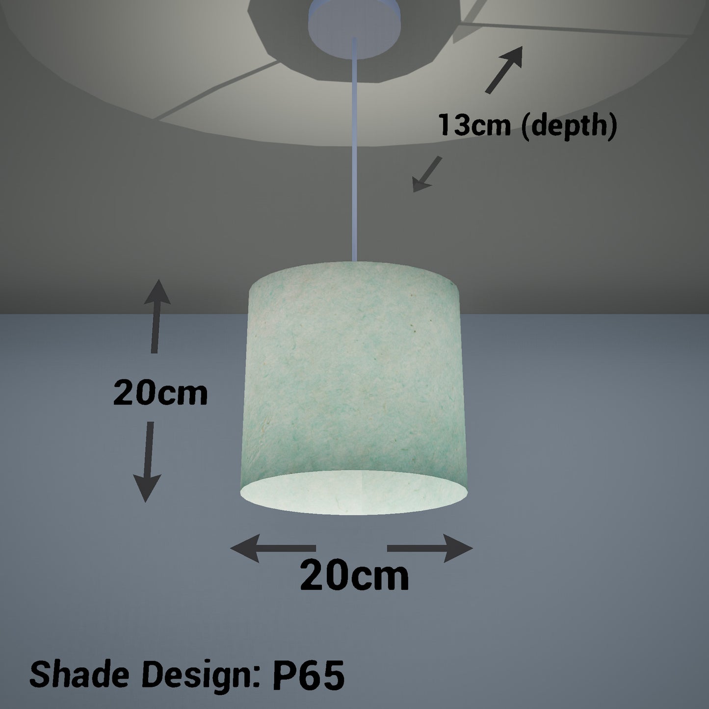 Oval Lamp Shade - P65 - Turquoise Lokta, 20cm(w) x 20cm(h) x 13cm(d)