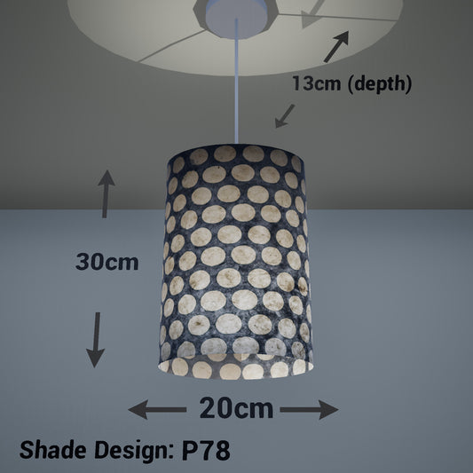 Oval Lamp Shade - P78 - Batik Dots on Grey, 20cm(w) x 30cm(h) x 13cm(d) - Imbue Lighting