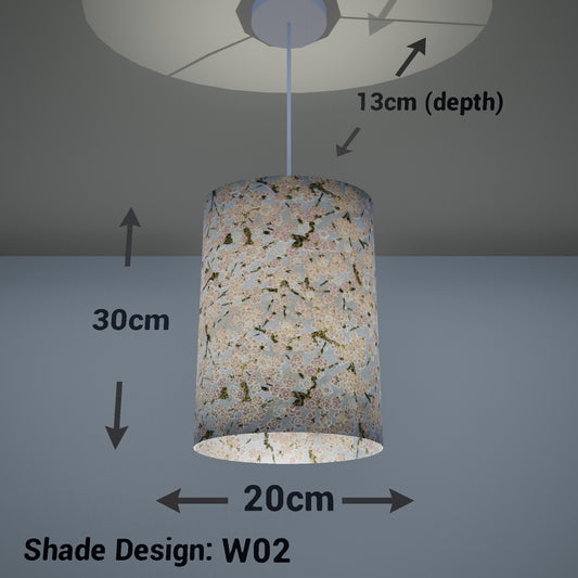 Oval Lamp Shade - W02 ~ Pink Cherry Blossom on Grey, 20cm(w) x 30cm(h) x 13cm(d) - Imbue Lighting