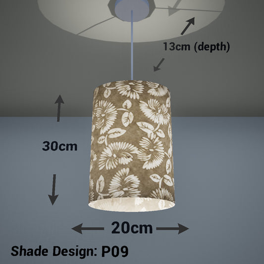 Oval Lamp Shade - P09 - Batik Peony on Natural, 20cm(w) x 30cm(h) x 13cm(d)