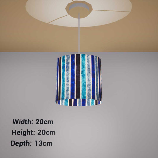 Oval Lamp Shade - P05 - Batik Stripes Blue, 20cm(w) x 20cm(h) x 13cm(d) - Imbue Lighting