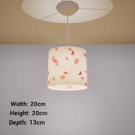 Oval Lamp Shade - P33 - Rose Petals on Natural Lokta, 20cm(w) x 20cm(h) x 13cm(d)