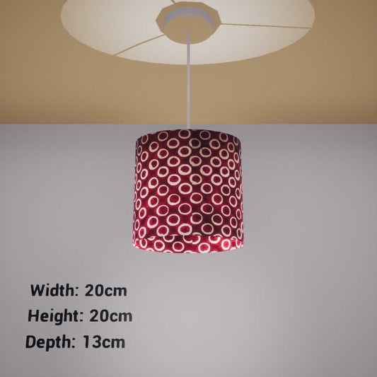 Oval Lamp Shade - P73 - Batik Red Circles, 20cm(w) x 20cm(h) x 13cm(d) - Imbue Lighting