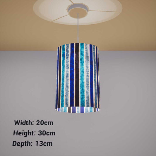 Oval Lamp Shade - P05 - Batik Stripes Blue, 20cm(w) x 30cm(h) x 13cm(d) - Imbue Lighting