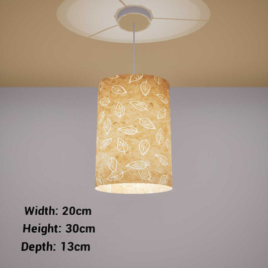 Oval Lamp Shade - P28 - Batik Leaf on Natural, 20cm(w) x 30cm(h) x 13cm(d)