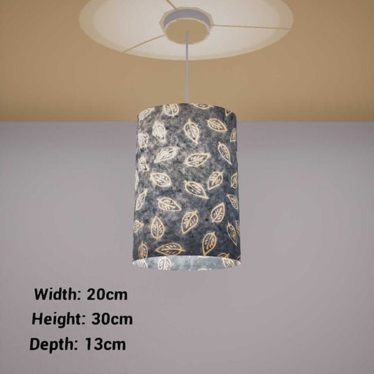 Oval Lamp Shade - P31 - Batik Leaf on Blue, 20cm(w) x 30cm(h) x 13cm(d)