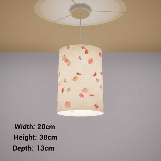 Oval Lamp Shade - P33 - Rose Petals on Natural Lokta, 20cm(w) x 30cm(h) x 13cm(d)