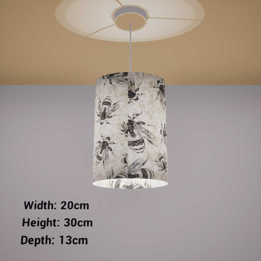 Oval Lamp Shade - P42 - Bees Screen Print on Natural Lokta, 20cm(w) x 30cm(h) x 13cm(d)