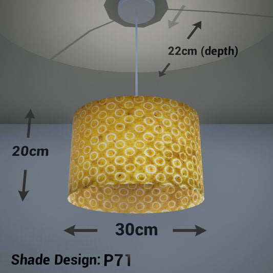 Oval Lamp Shade - P71 - Batik Yellow Circles, 30cm(w) x 20cm(h) x 22cm(d) - Imbue Lighting