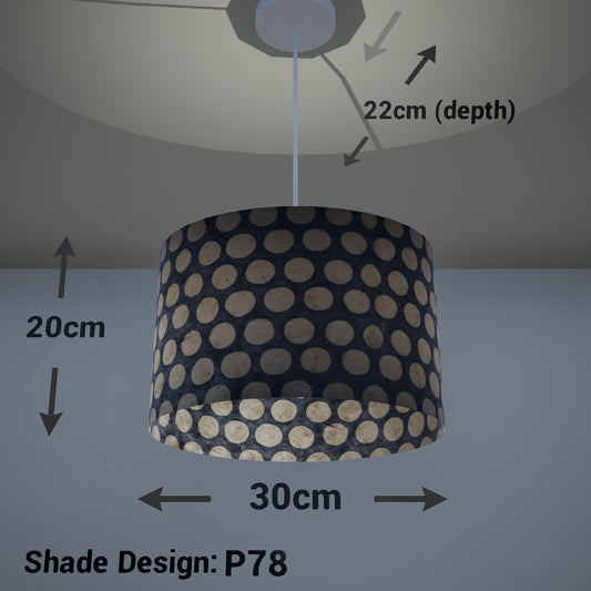 Oval Lamp Shade - P78 - Batik Dots on Grey, 30cm(w) x 20cm(h) x 22cm(d) - Imbue Lighting