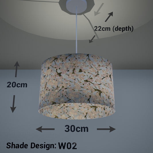 Oval Lamp Shade - W02 ~ Pink Cherry Blossom on Grey, 30cm(w) x 20cm(h) x 22cm(d) - Imbue Lighting