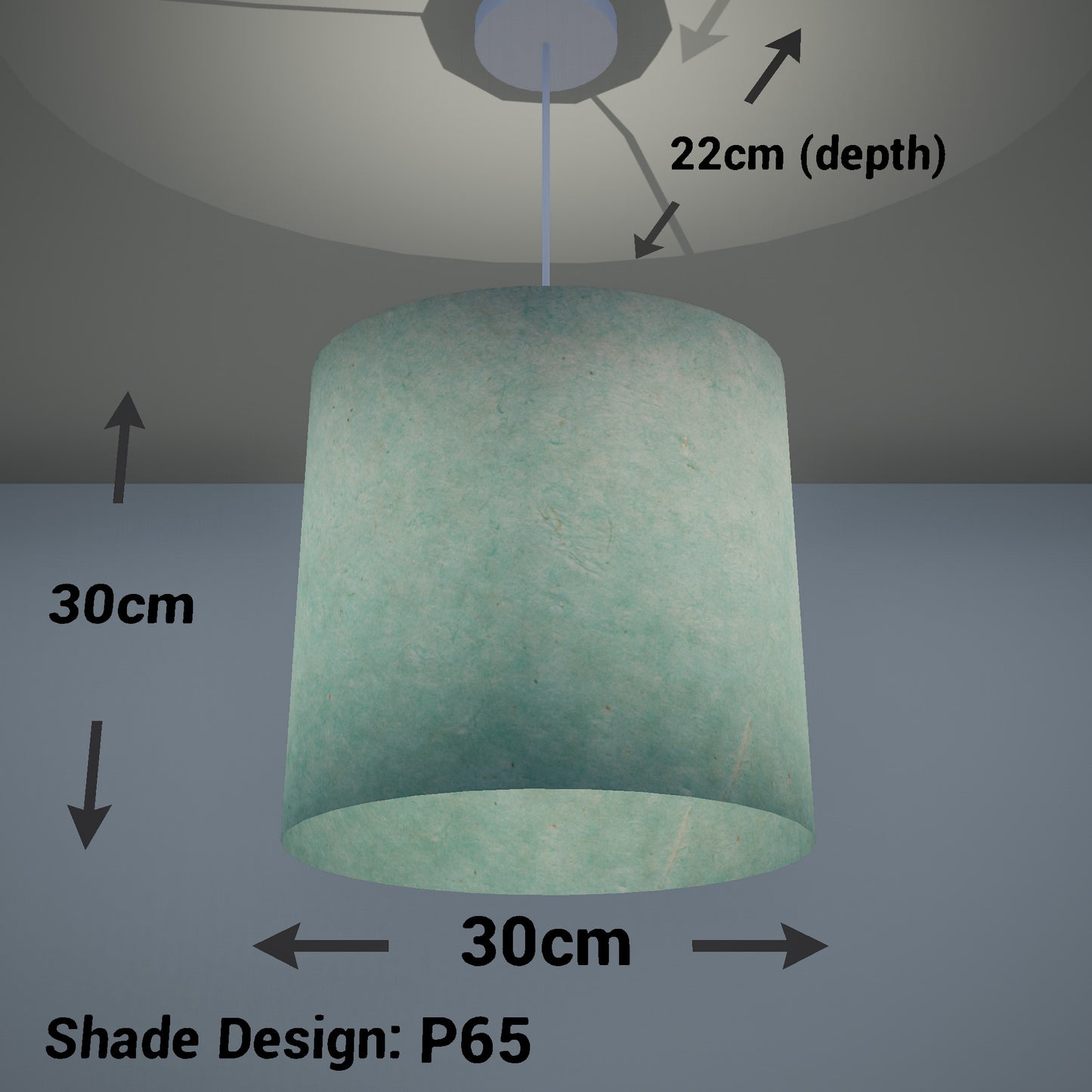 Oval Lamp Shade - P65 - Turquoise Lokta, 30cm(w) x 30cm(h) x 22cm(d)