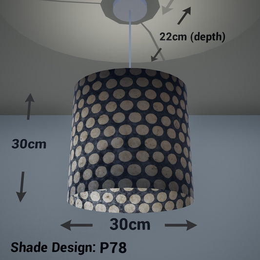 Oval Lamp Shade - P78 - Batik Dots on Grey, 30cm(w) x 30cm(h) x 22cm(d) - Imbue Lighting
