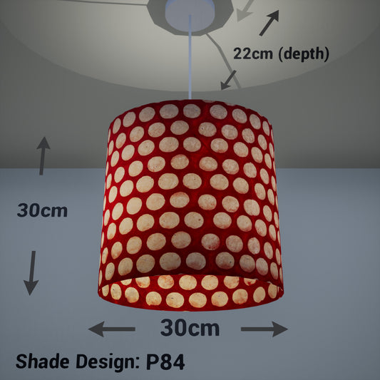 Oval Lamp Shade - P84 ~ Batik Dots on Red, 30cm(w) x 30cm(h) x 22cm(d)