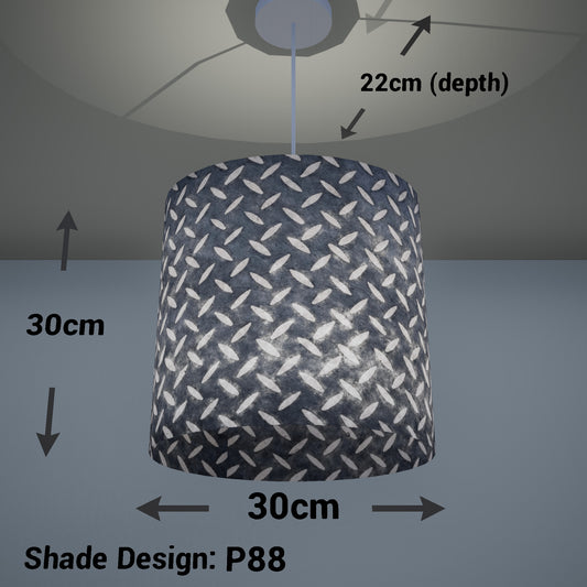 Oval Lamp Shade - P88 ~ Batik Tread Plate Grey, 30cm(w) x 30cm(h) x 22cm(d)