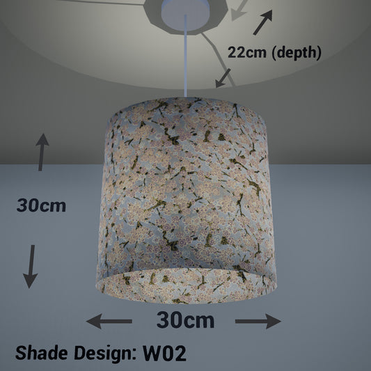 Oval Lamp Shade - W02 ~ Pink Cherry Blossom on Grey, 30cm(w) x 30cm(h) x 22cm(d) - Imbue Lighting