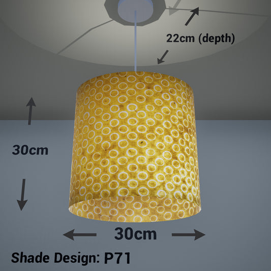 Oval Lamp Shade - P71 - Batik Yellow Circles, 30cm(w) x 30cm(h) x 22cm(d) - Imbue Lighting